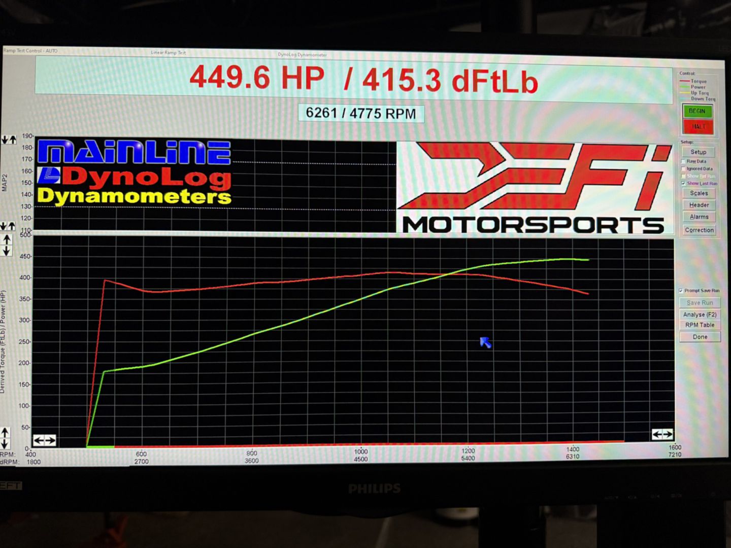 C8 Corvette Stingray dyno sheet from DEFI Motorsports in Corona, California