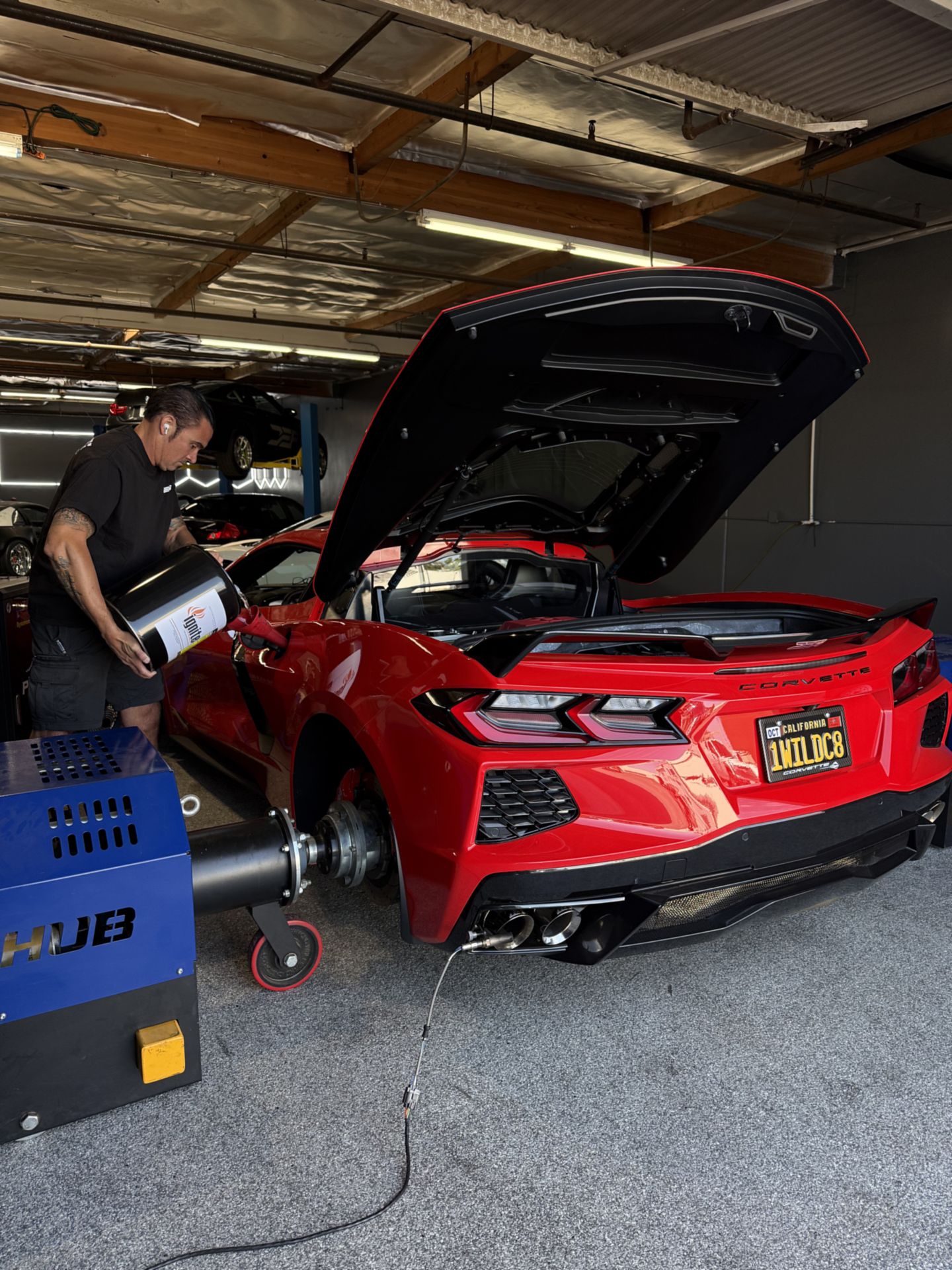 Red C8 Corvette Stingray running an E85 calibration developed by DEFI Motorsports