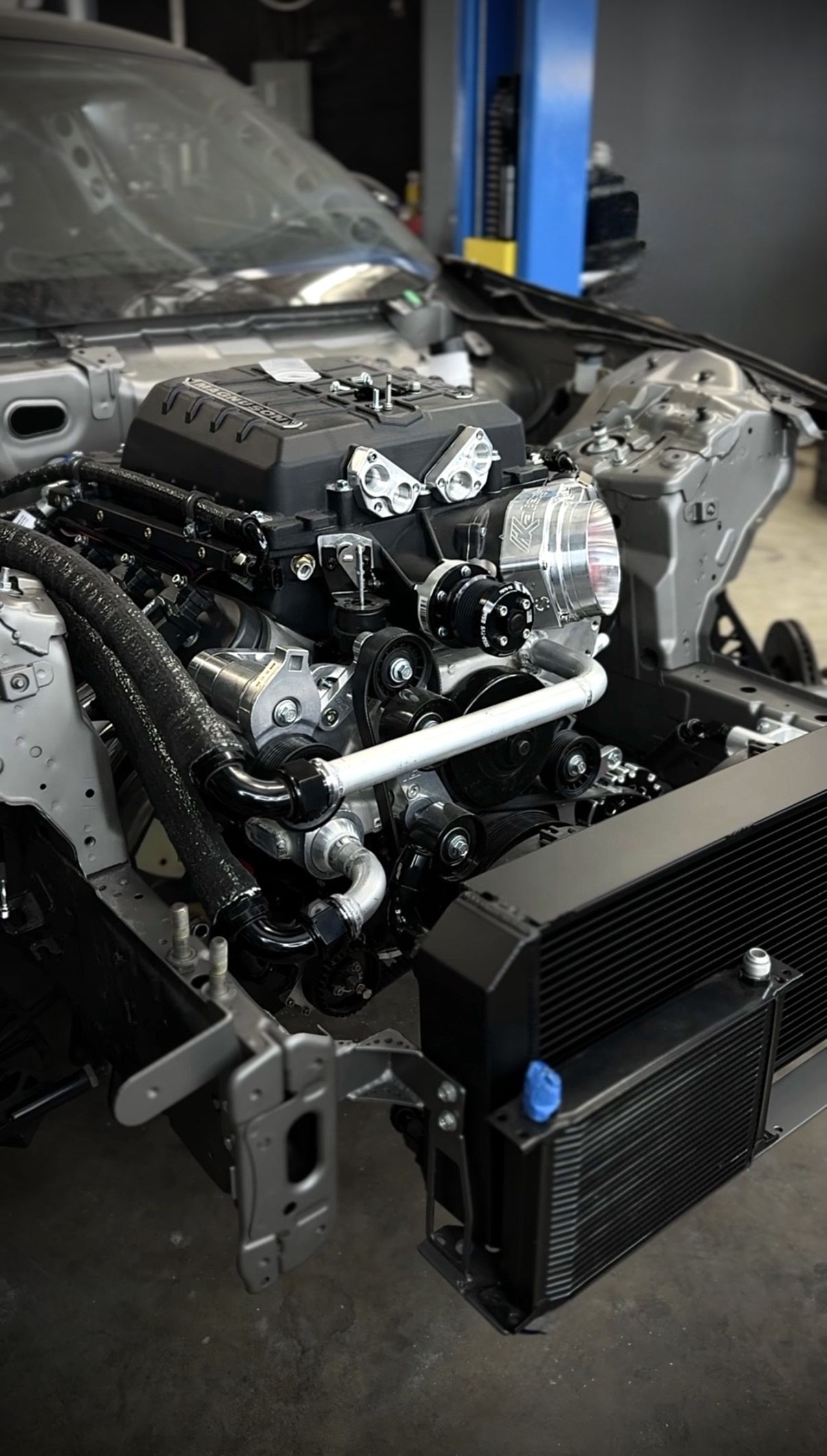 Turbocharger and intercooler plumbing on the DEFI Motorsports LS-swapped race car