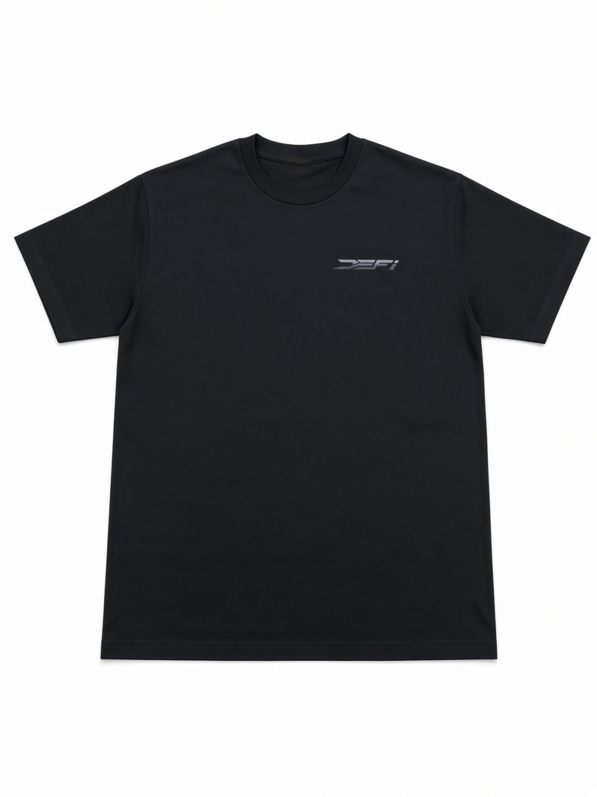 Black DEFI Motorsports t-shirt, front, with the silver DEFI mark on the chest