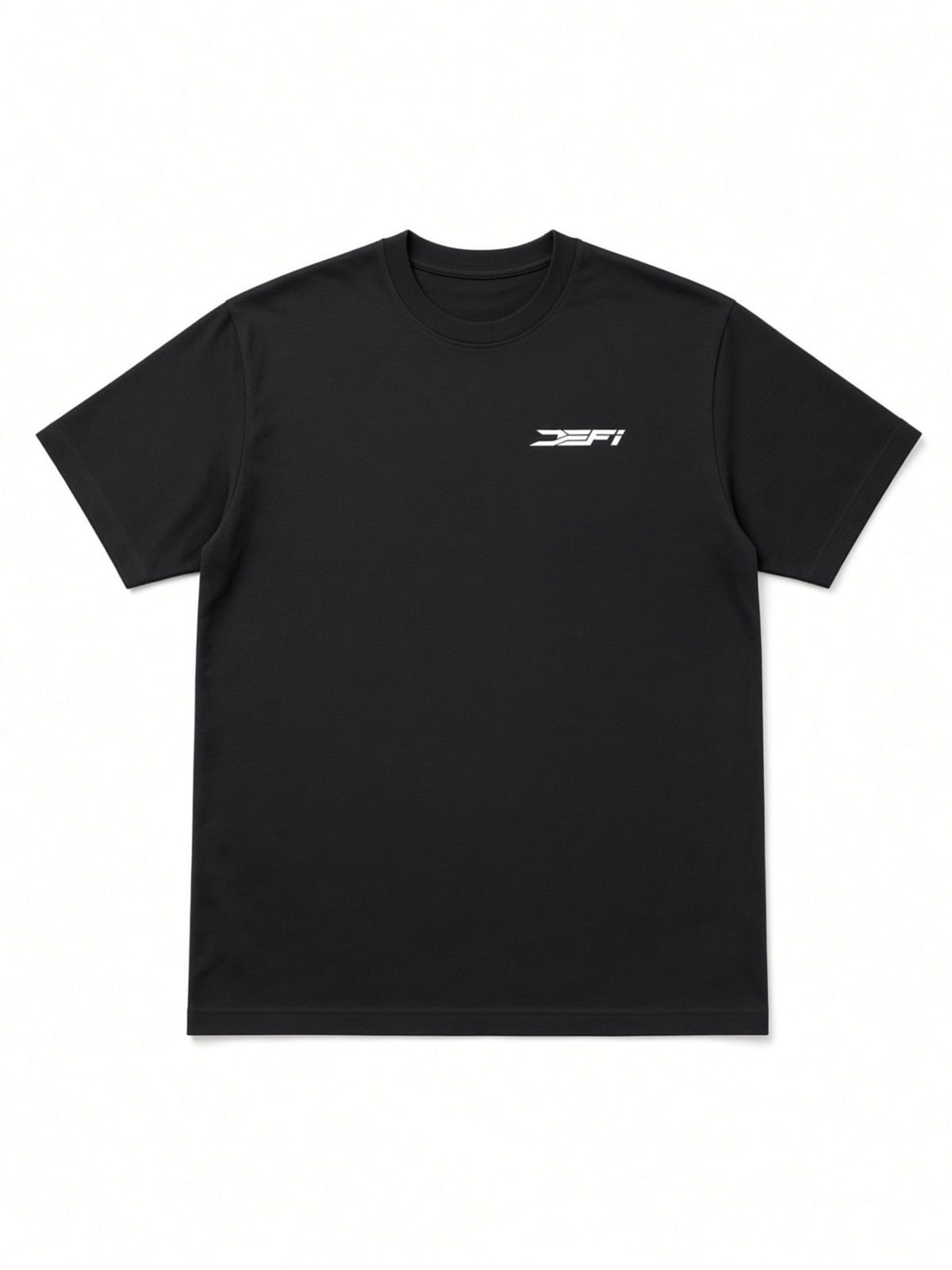 Black DEFI Motorsports t-shirt, front, with the white DEFI mark on the chest