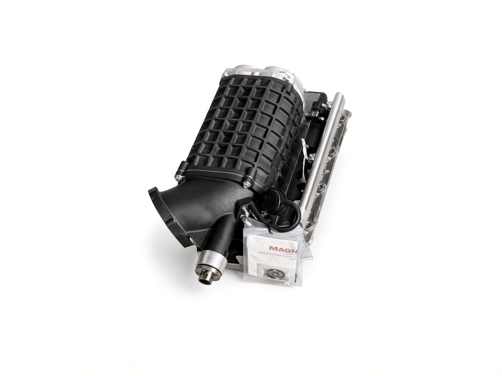 Magnuson TVS2300 Hot Rod supercharger kit for LS3 with the Magnuson supercharger pulley pack, fuel rails and intercooler assembly