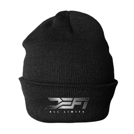 chrome on black beanie